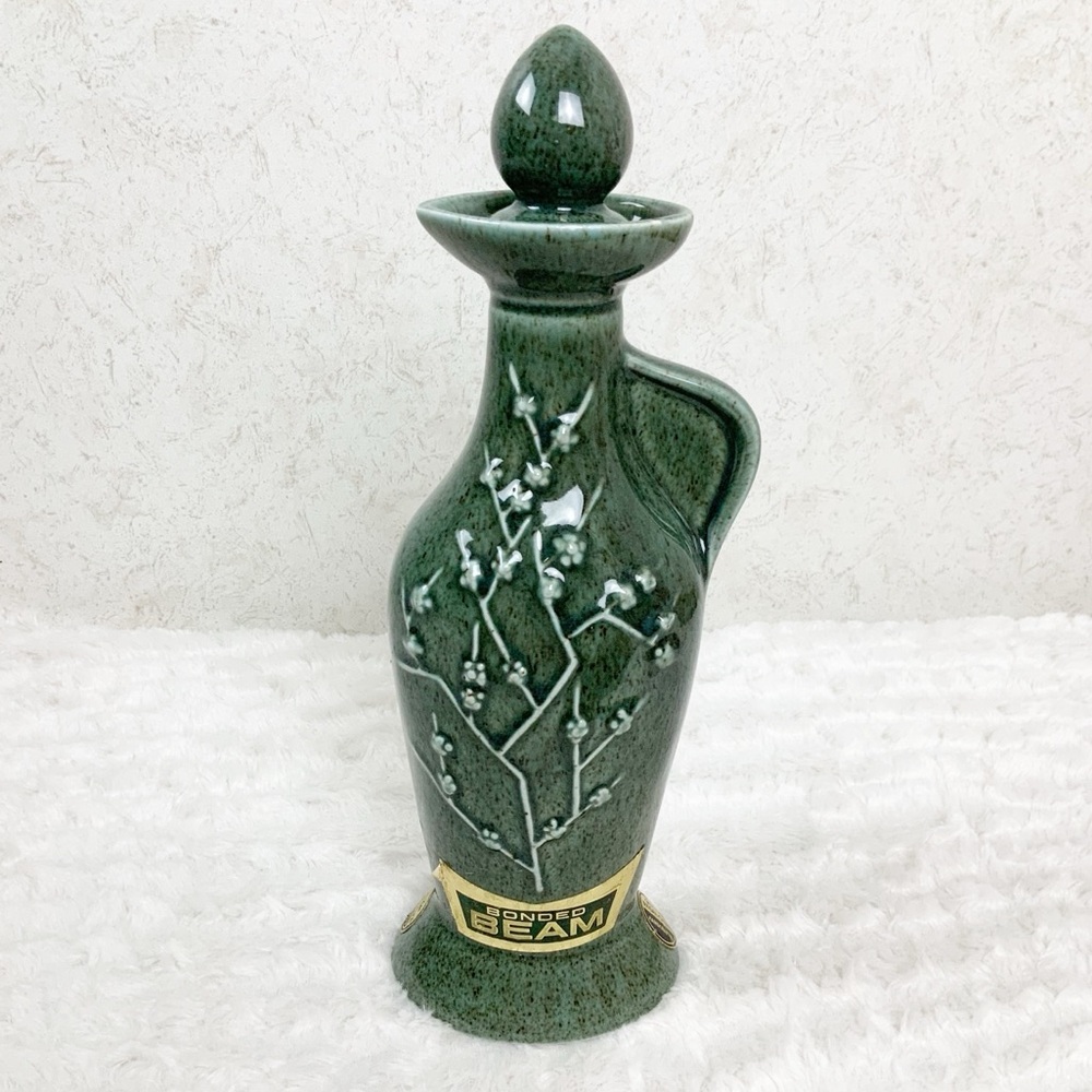 Vintage 1965 Jim Beam Green Embossed Cherry Blossom Floral Decanter Regal China